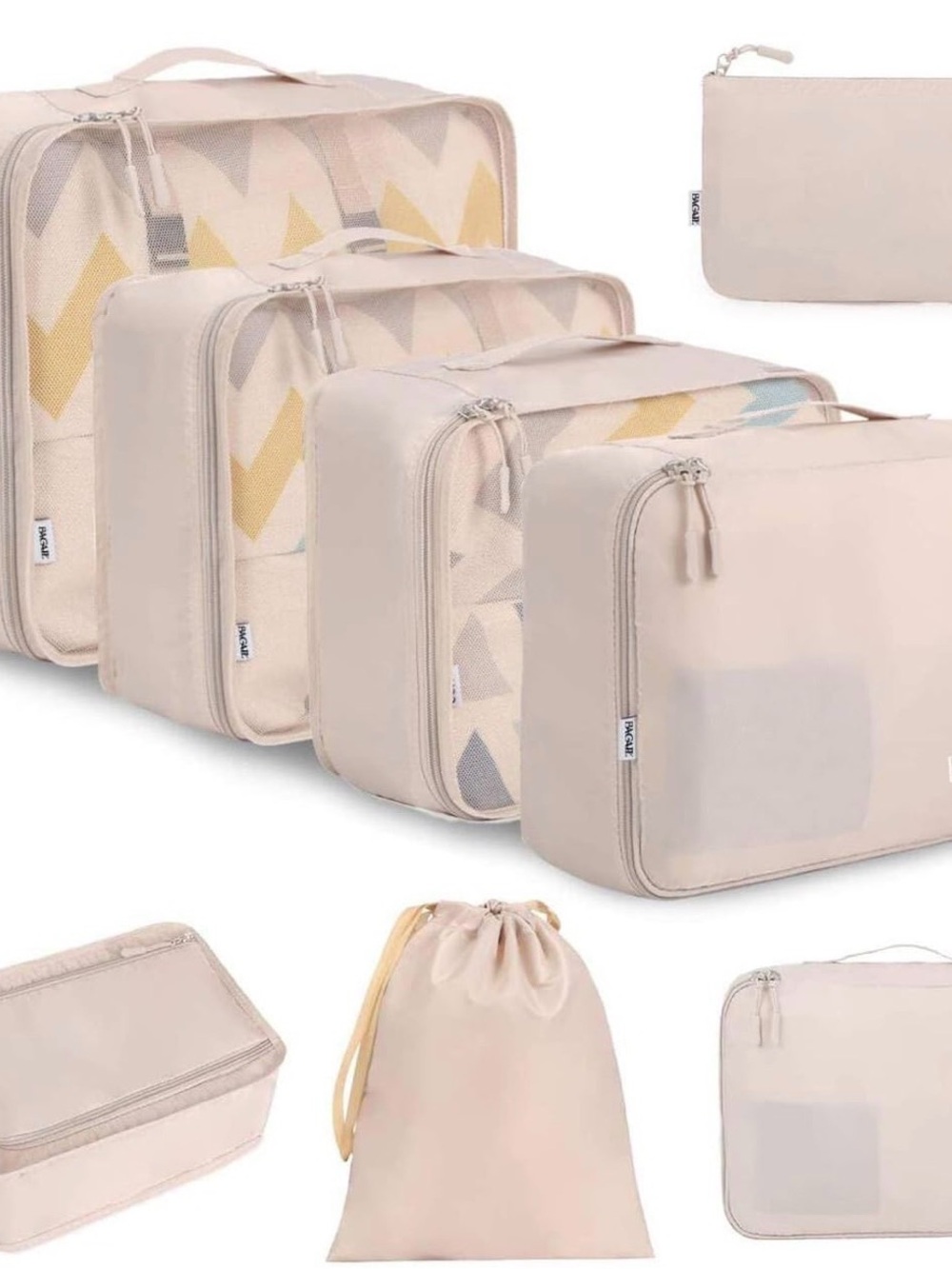 Beige Travel Packing Cube Set – 7-Piece Home Storage Organizers